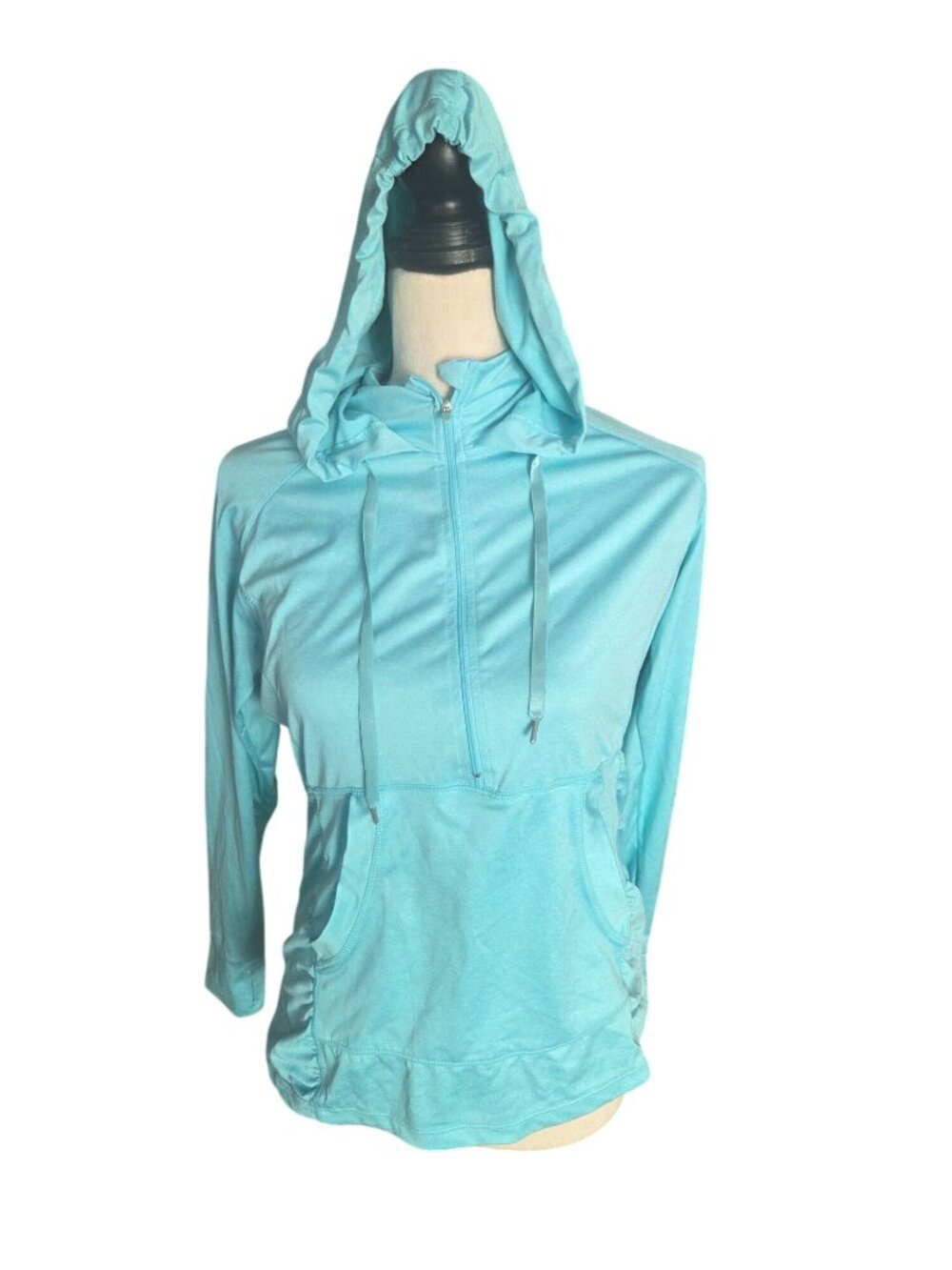 ACX Womens Aqua Blue Hoodie Pullover Jacket With Half Zip & Front Pocket*Med*EUC